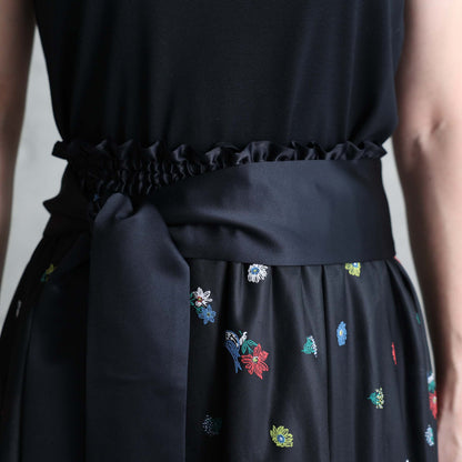 7月下旬お届け予定 C-SK-137「Robin flower sheer knit」Long skirt BLACK