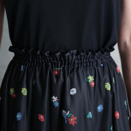 7月下旬お届け予定 C-SK-137「Robin flower sheer knit」Long skirt BLACK