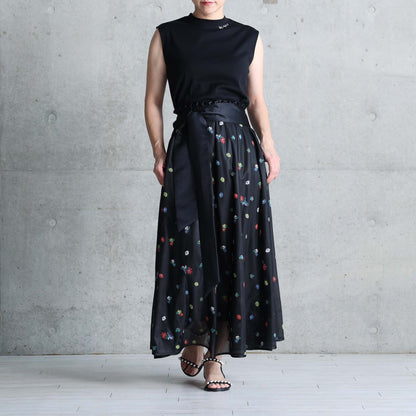 7月下旬お届け予定 C-SK-137「Robin flower sheer knit」Long skirt BLACK