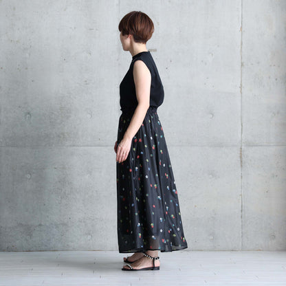 7月下旬お届け予定 C-SK-137「Robin flower sheer knit」Long skirt BLACK