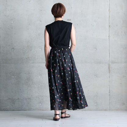 7月下旬お届け予定 C-SK-137「Robin flower sheer knit」Long skirt BLACK
