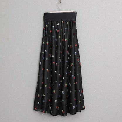 7月下旬お届け予定 C-SK-137「Robin flower sheer knit」Long skirt BLACK