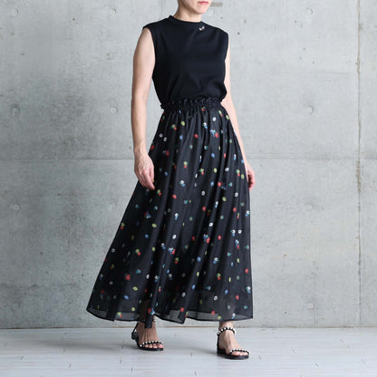 7月下旬お届け予定 C-SK-137「Robin flower sheer knit」Long skirt BLACK