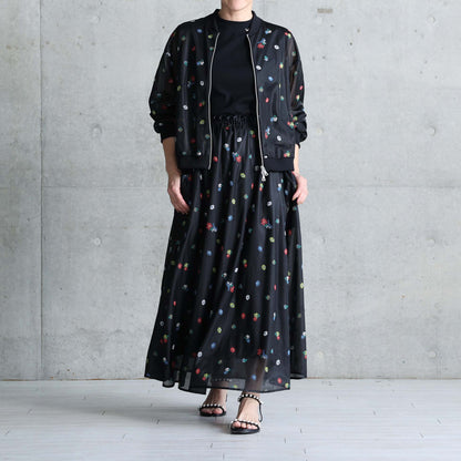 7月下旬お届け予定 C-SK-137「Robin flower sheer knit」Long skirt BLACK