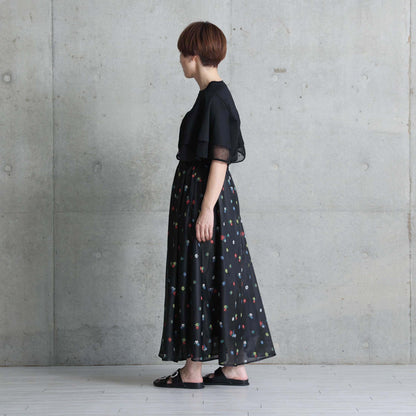 7月下旬お届け予定 C-SK-137「Robin flower sheer knit」Long skirt BLACK