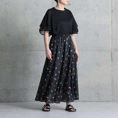 7月下旬お届け予定 C-SK-137「Robin flower sheer knit」Long skirt BLACK