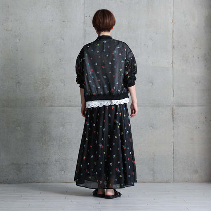 7月下旬お届け予定 C-SK-137「Robin flower sheer knit」Long skirt BLACK