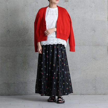 7月下旬お届け予定 C-SK-137「Robin flower sheer knit」Long skirt BLACK