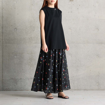 7月下旬お届け予定 C-SK-137「Robin flower sheer knit」Long skirt BLACK