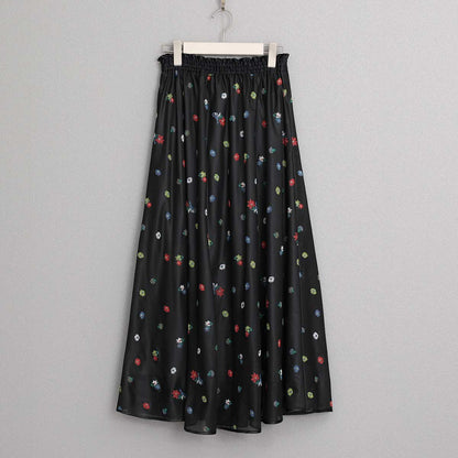 7月下旬お届け予定 C-SK-137「Robin flower sheer knit」Long skirt BLACK