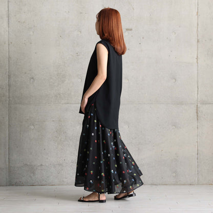 7月下旬お届け予定 C-SK-137「Robin flower sheer knit」Long skirt BLACK