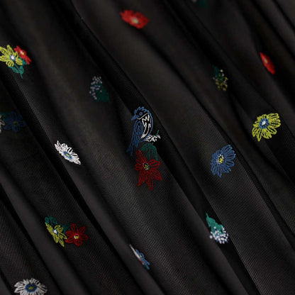 7月下旬お届け予定 C-SK-137「Robin flower sheer knit」Long skirt BLACK