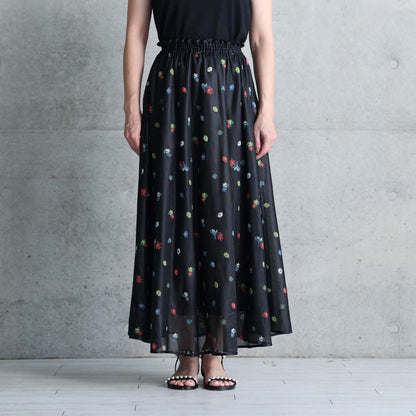 7月下旬お届け予定 C-SK-137「Robin flower sheer knit」Long skirt BLACK