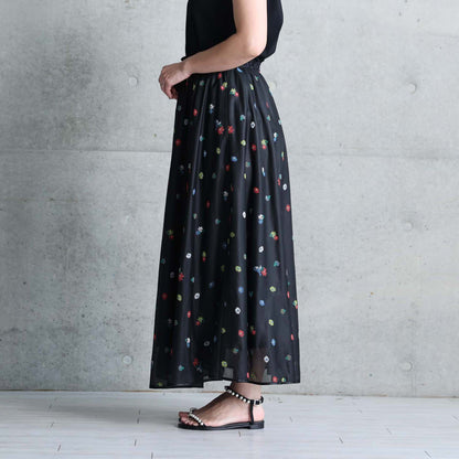 7月下旬お届け予定 C-SK-137「Robin flower sheer knit」Long skirt BLACK