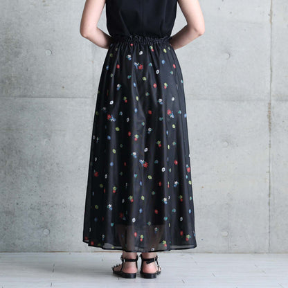 7月下旬お届け予定 C-SK-137「Robin flower sheer knit」Long skirt BLACK