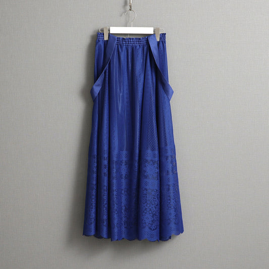 C-SK-98 「Trellis lace」Suspenders tuck long skirt BLUE