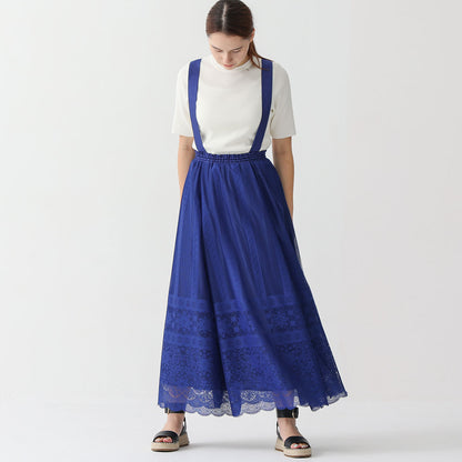 C-SK-98 「Trellis lace」Suspenders tuck long skirt BLUE