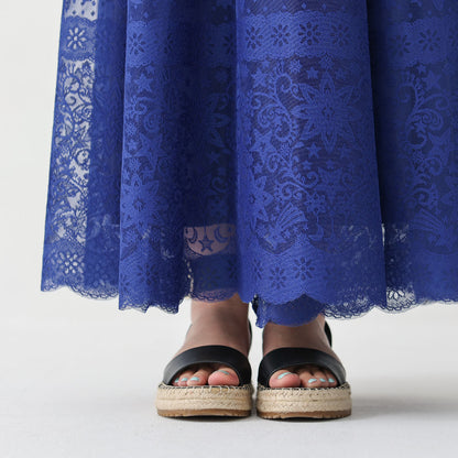 C-SK-98 「Trellis lace」Suspenders tuck long skirt BLUE