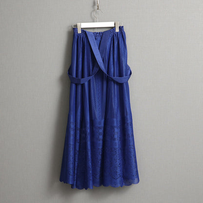 C-SK-98 「Trellis lace」Suspenders tuck long skirt BLUE