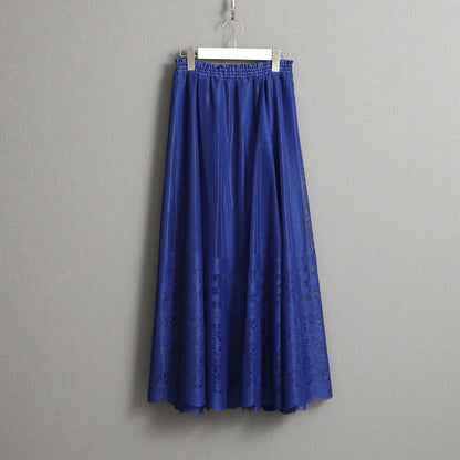 C-SK-98 「Trellis lace」Suspenders tuck long skirt BLUE