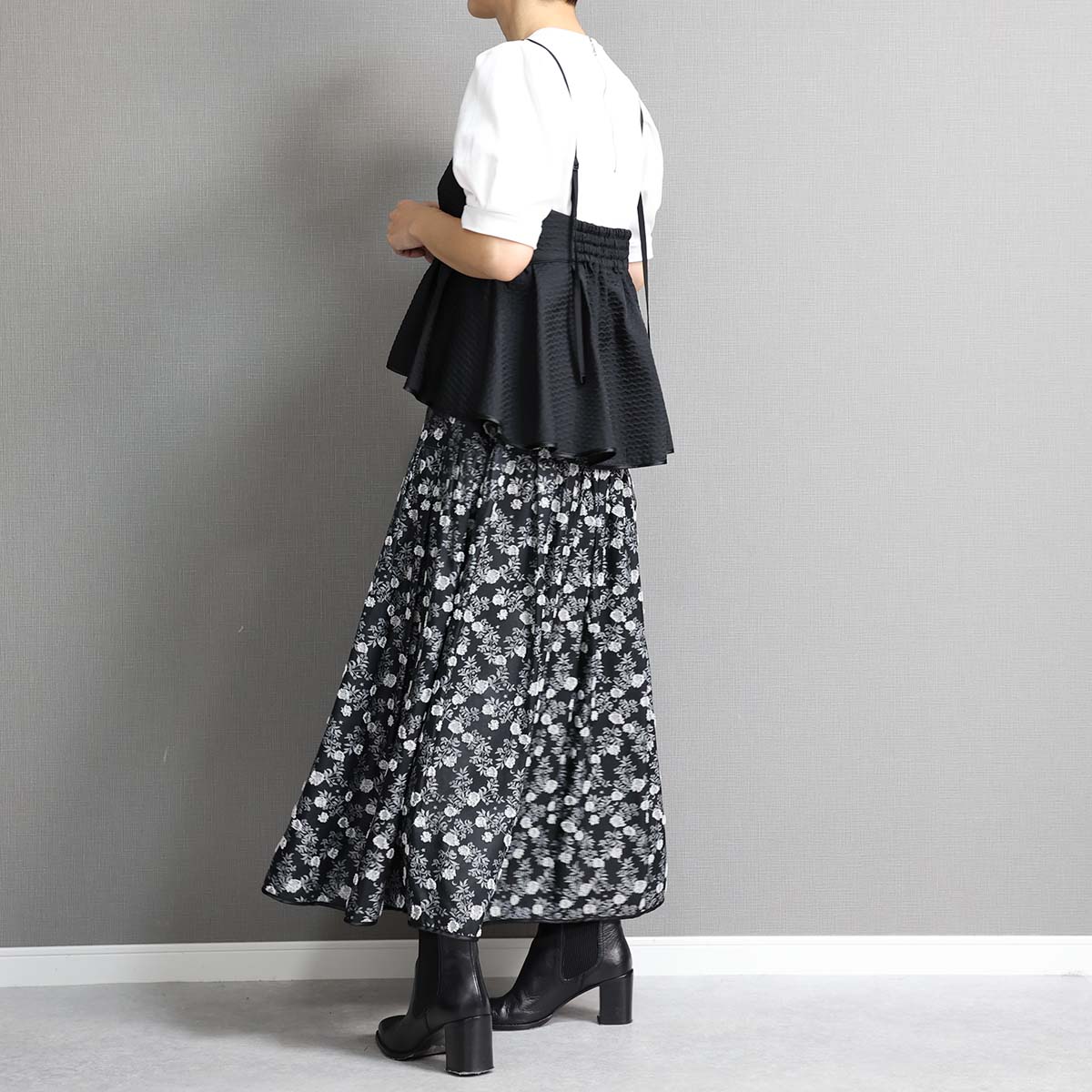 C-BL-77「Stella matelasse」Peplum camisole BLACK