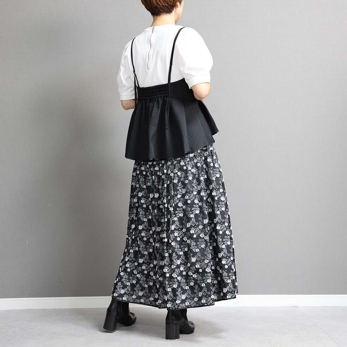 C-BL-77「Stella matelasse」Peplum camisole BLACK