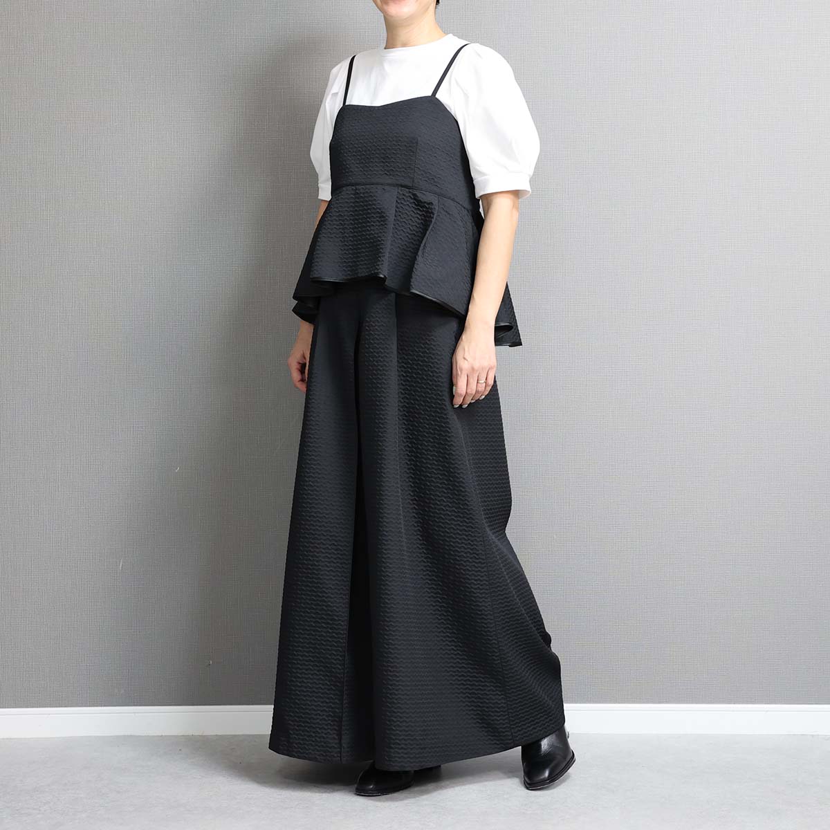 C-BL-77「Stella matelasse」Peplum camisole BLACK