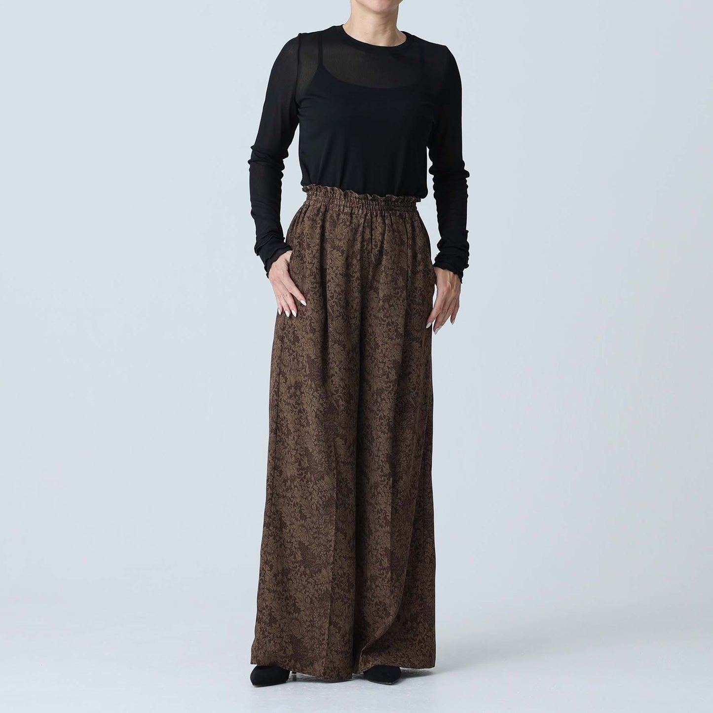 F-PT-09「Avinea」Easy wide pants BROWN