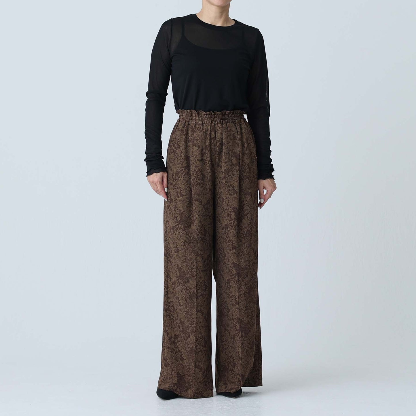 F-PT-09「Avinea」Easy wide pants BROWN