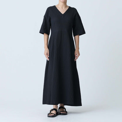 F-DR-02「Jewel Tile」V-neck dress BLACK