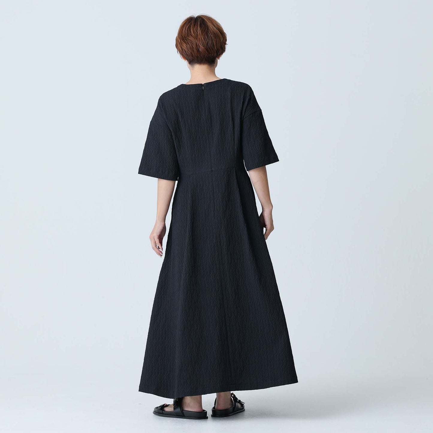 F-DR-02「Jewel Tile」V-neck dress BLACK