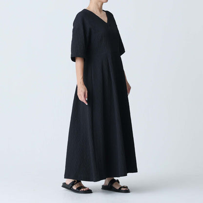F-DR-02「Jewel Tile」V-neck dress BLACK