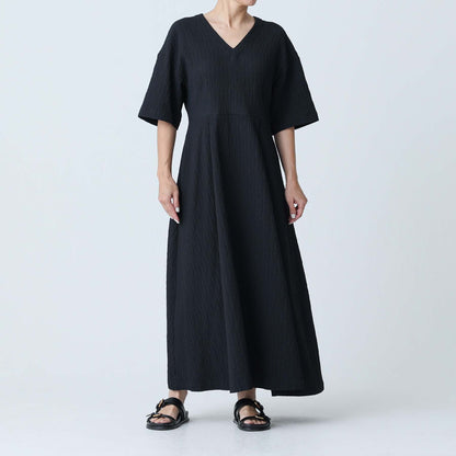 F-DR-02「Jewel Tile」V-neck dress BLACK