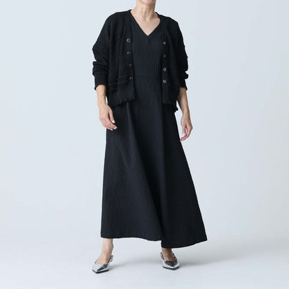 F-KN-04「Lace Mélange」V-neck cardigan BLACK