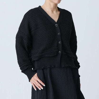 F-KN-04「Lace Mélange」V-neck cardigan BLACK