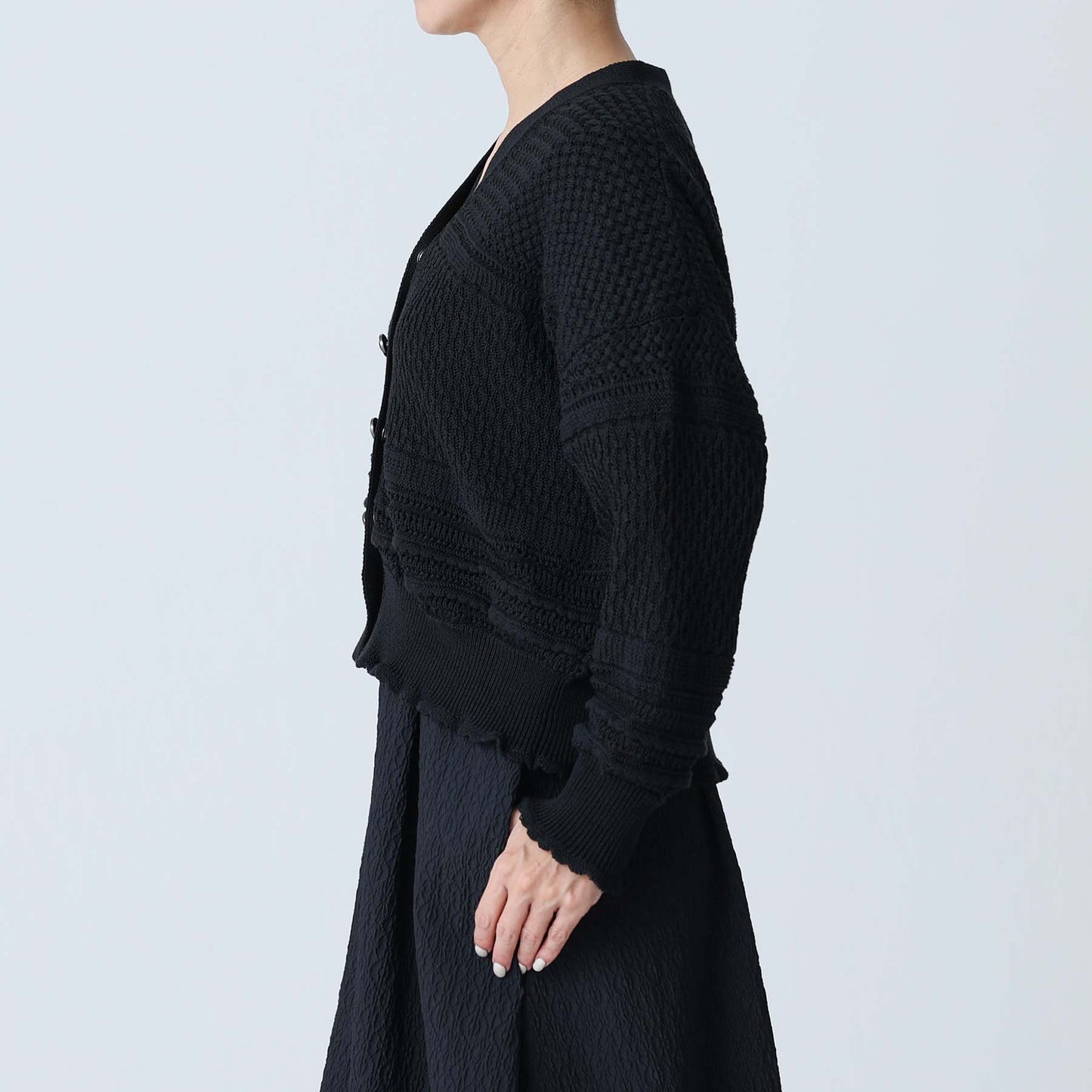 F-KN-04「Lace Mélange」V-neck cardigan BLACK