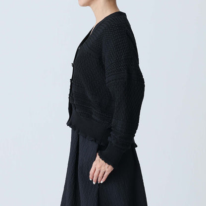 F-KN-04「Lace Mélange」V-neck cardigan BLACK