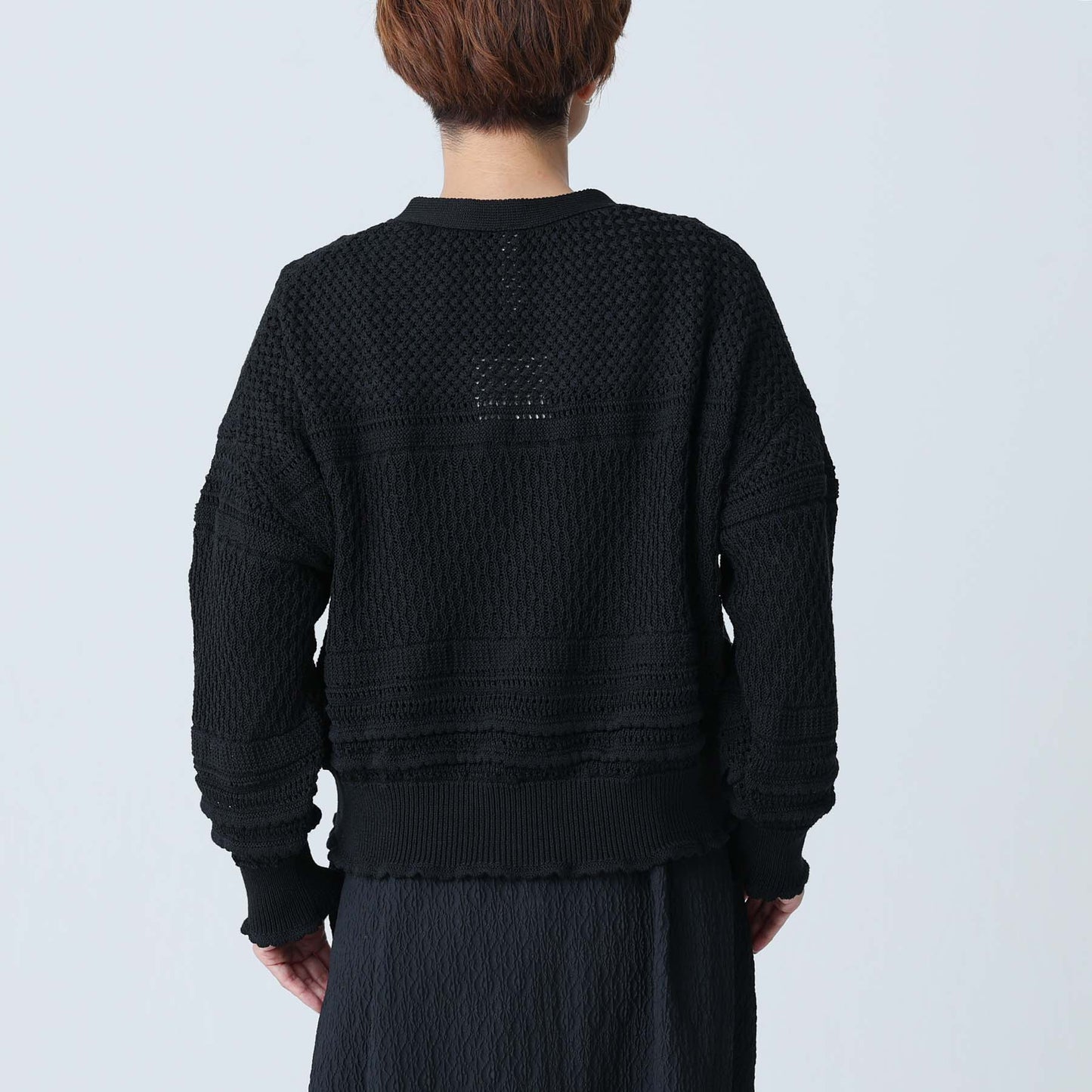 F-KN-04「Lace Mélange」V-neck cardigan BLACK