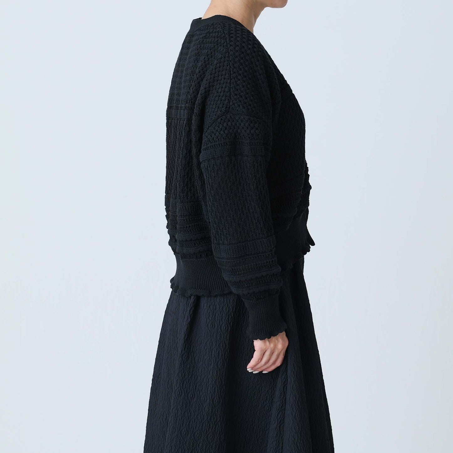 F-KN-04「Lace Mélange」V-neck cardigan BLACK
