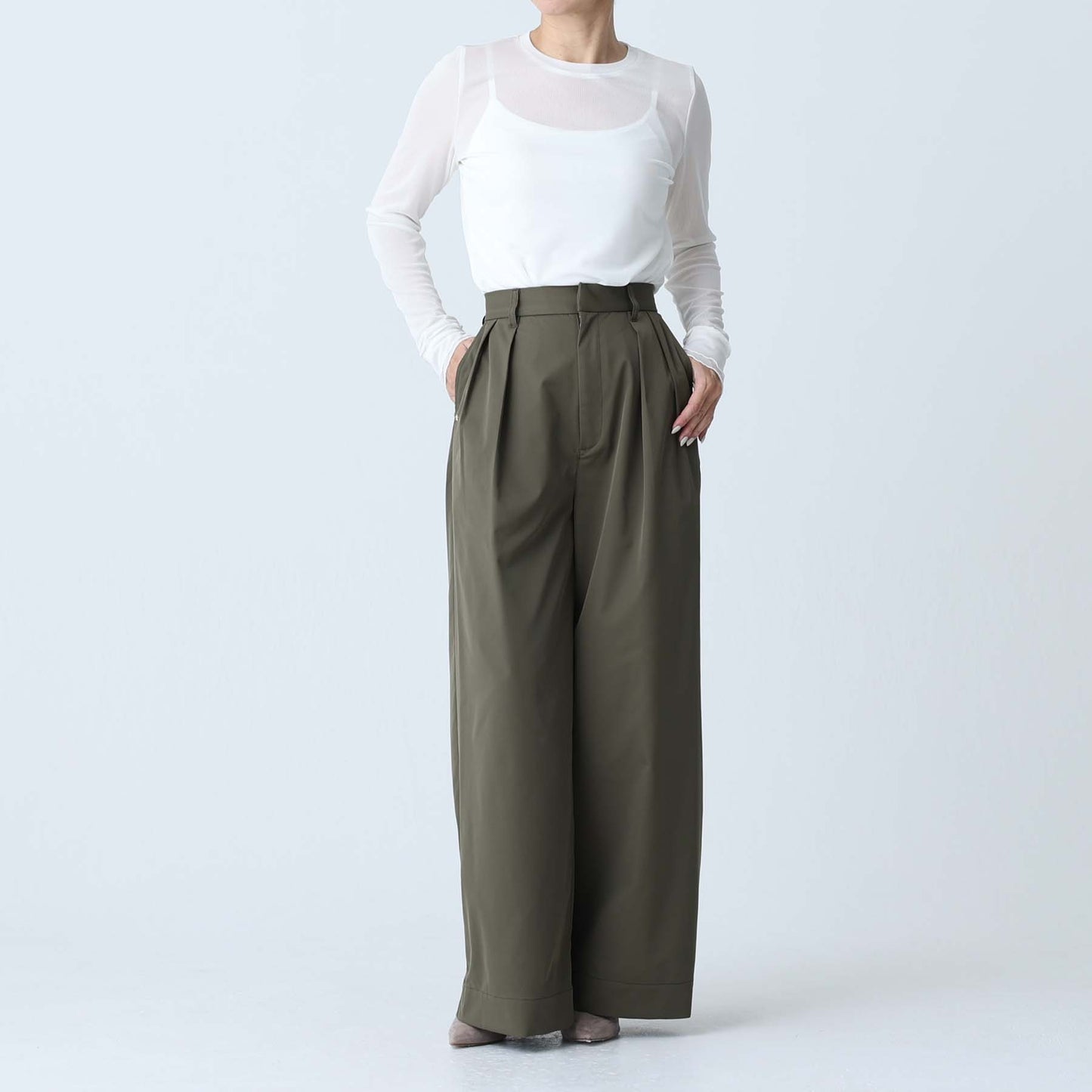 F-PT-08「Function chino」Tuck wide pants KAHKI