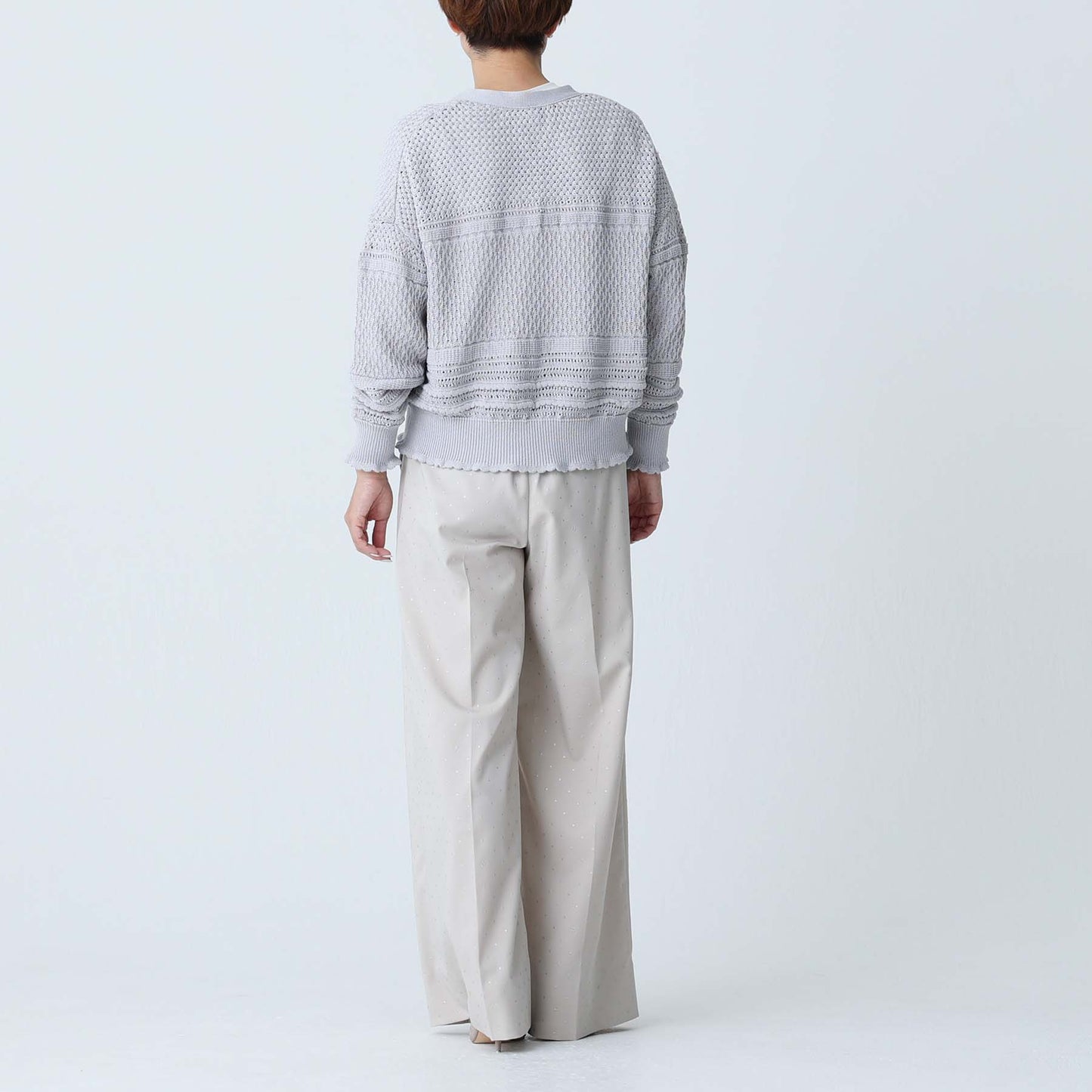 F-KN-04「Lace Mélange」V-neck cardigan L-GLAY