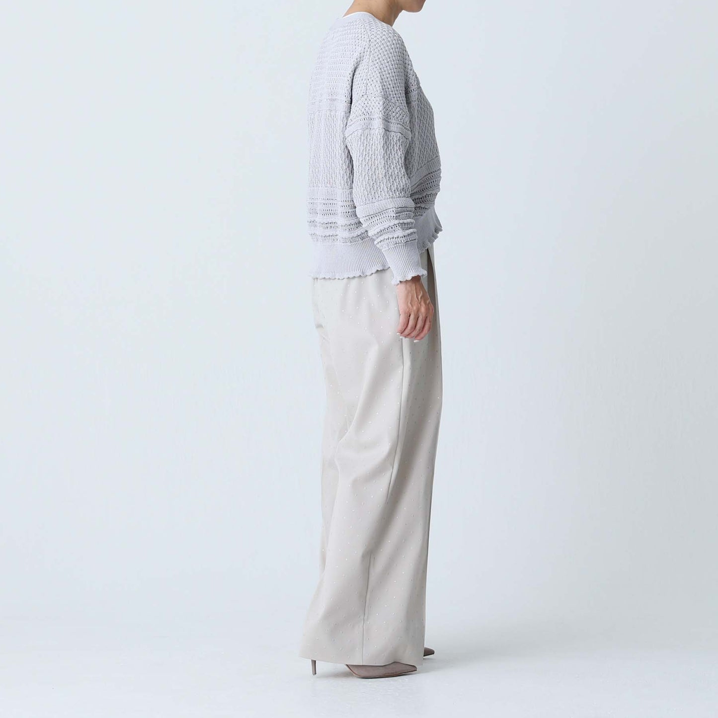 F-KN-04「Lace Mélange」V-neck cardigan L-GLAY