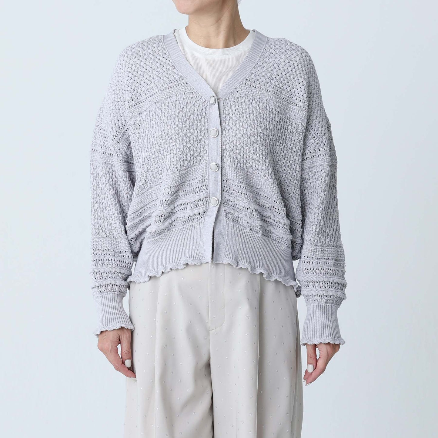 F-KN-04「Lace Mélange」V-neck cardigan L-GLAY