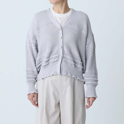 F-KN-04「Lace Mélange」V-neck cardigan L-GLAY