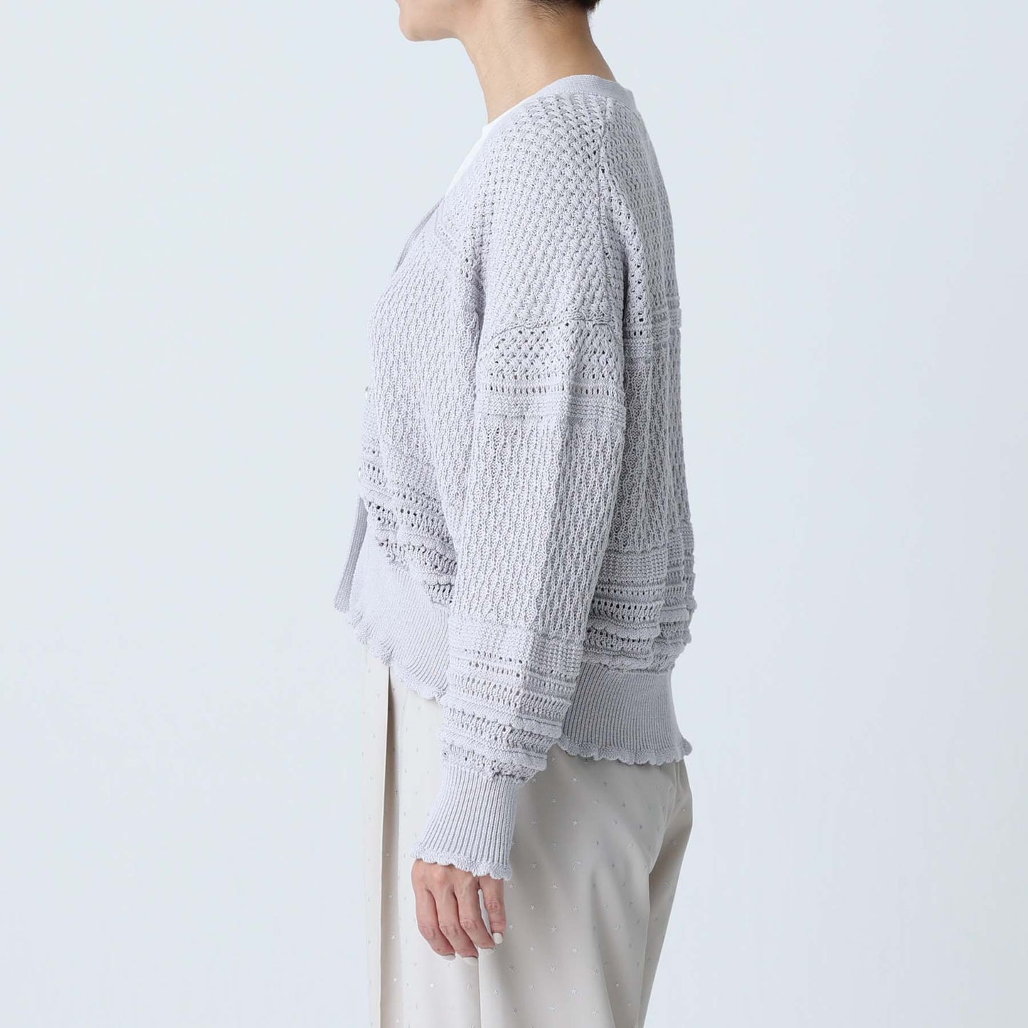 F-KN-04「Lace Mélange」V-neck cardigan L-GLAY