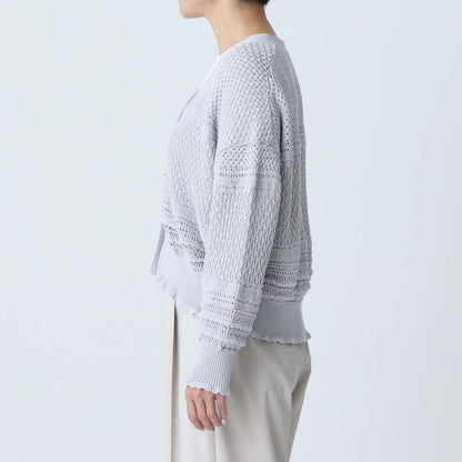F-KN-04「Lace Mélange」V-neck cardigan L-GLAY