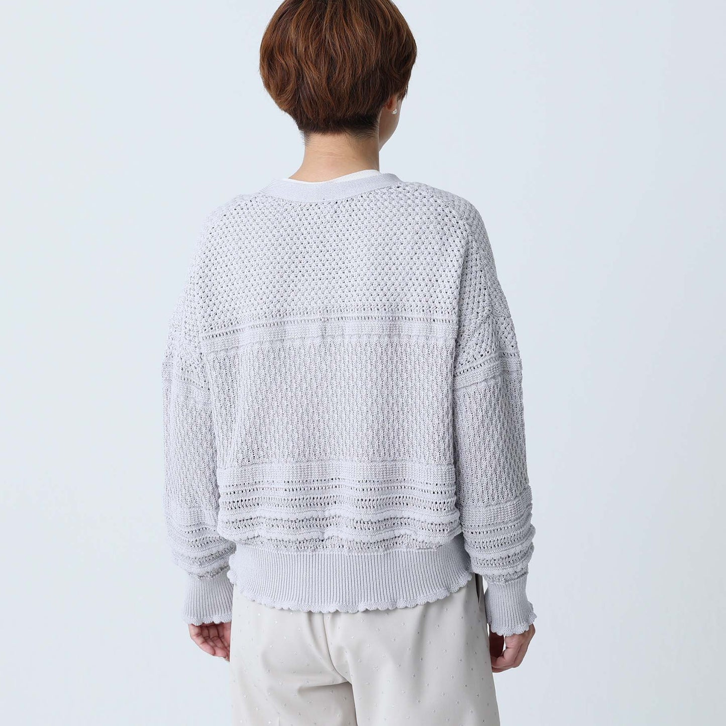 F-KN-04「Lace Mélange」V-neck cardigan L-GLAY