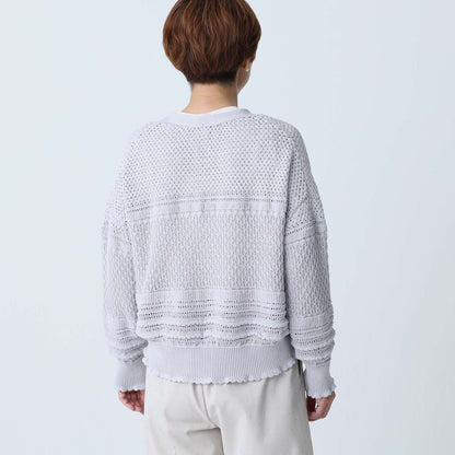 F-KN-04「Lace Mélange」V-neck cardigan L-GLAY