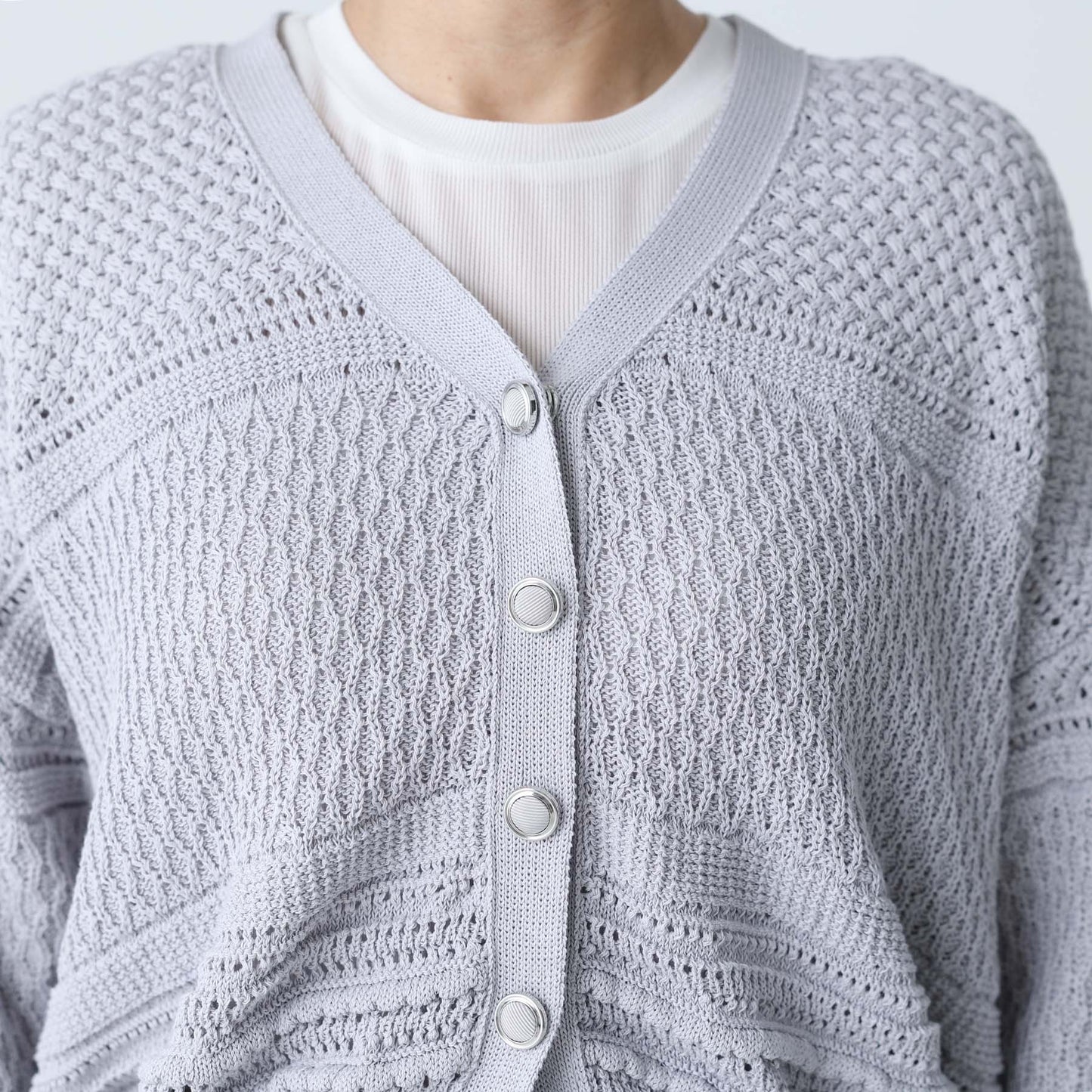 F-KN-04「Lace Mélange」V-neck cardigan L-GLAY