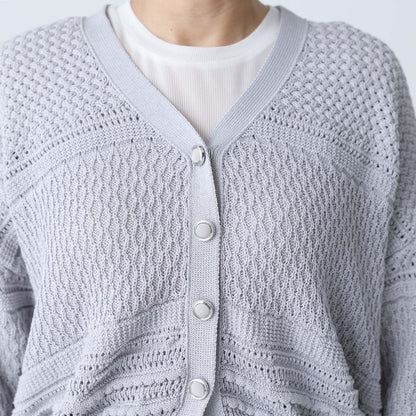 F-KN-04「Lace Mélange」V-neck cardigan L-GLAY